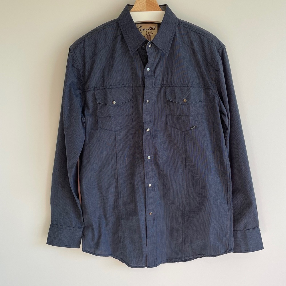 Coastal Clothing Mens Medium Blue Striped Long Sleeve Western Shirt